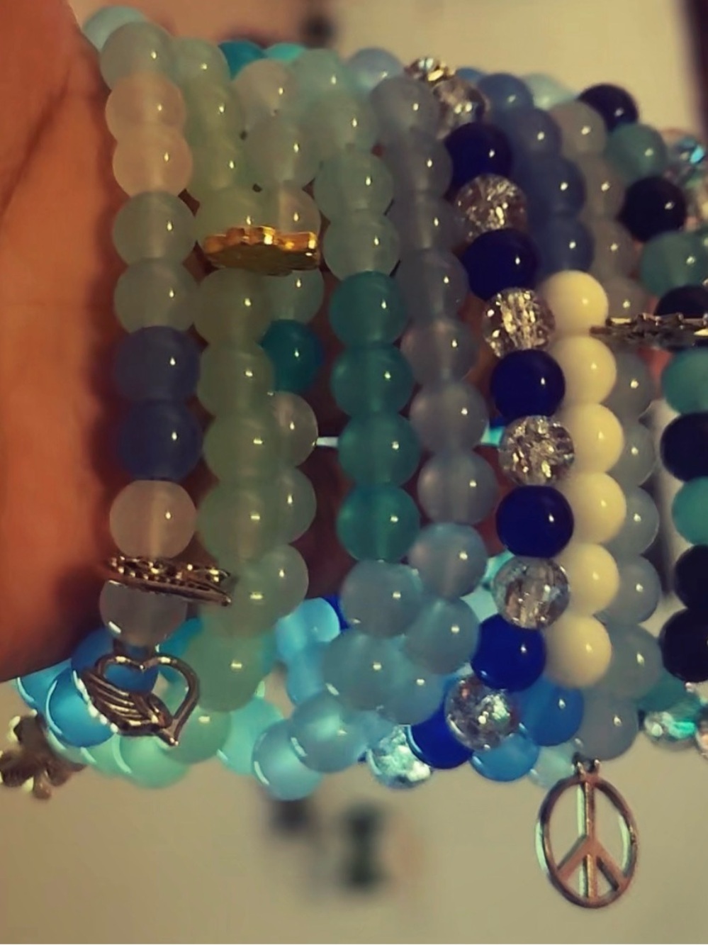10 blue bracelets with charms set for sale so cute